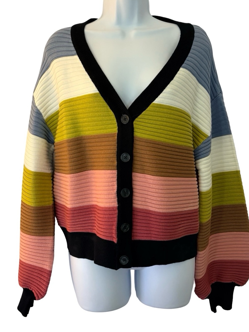 Industry Republic Clothing Colorblock Crop Striped Cardigan Sweater Size L NWOT